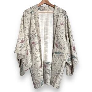 Vintage Short Open Front Off White Tapestry Kimono Women's Size XL